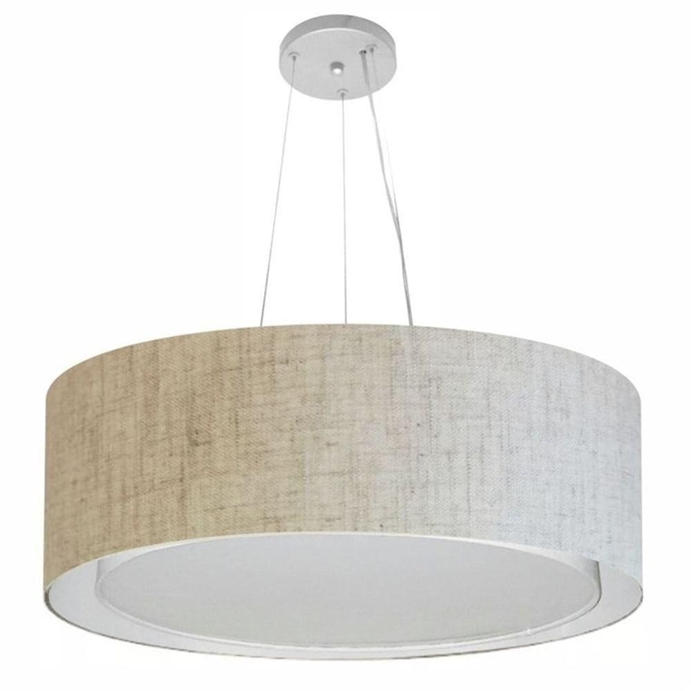 Lustre Pendente Cilíndrico Duplo Md-4126 Cúpula Em Tecido 80x30cm Rustico Bege - Bivolt