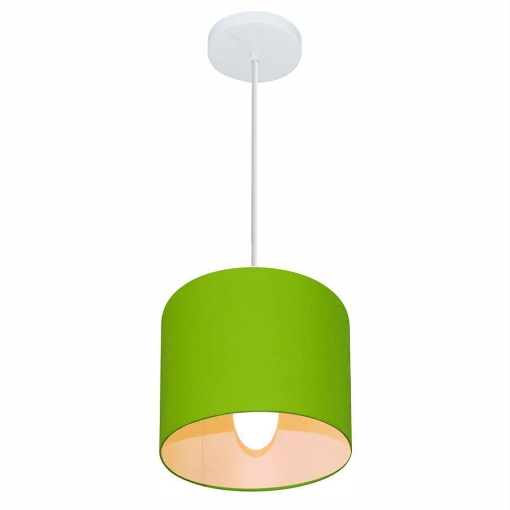Lustre Pendente Cilíndrico Md-4046 Cúpula Em Tecido 18x18cm Verde Limão - Bivolt