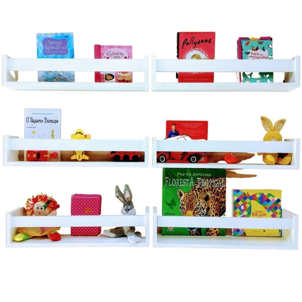 Combo 6 Prateleiras Revisteiro Sala De Leitura Criança 40 Cm