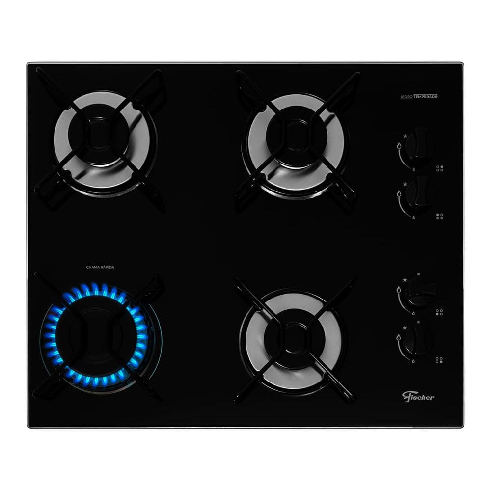 Cooktop a Gás Fischer 4 Bocas Fit Line Vidro Preto