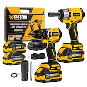 Kit Parafusadeira Furadeira + Chave de Impacto com 2 Baterias 21V Intercambiáveis Compacta XR Brushless FASTERR -  FST002K
