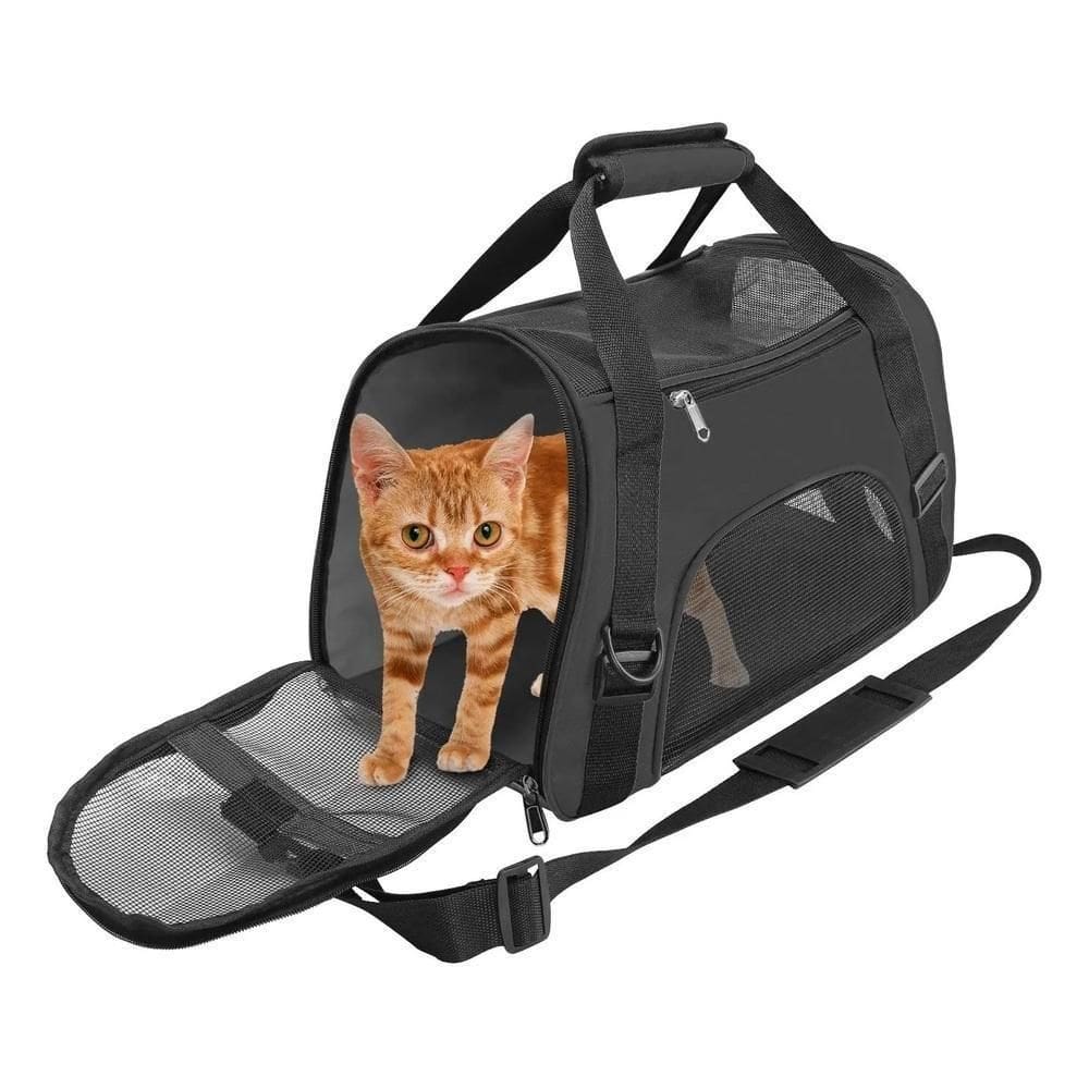 Mochila Pet Bolsa Transporte Para Cães E Gatos Tipo Canguru Dobrável Para Viagem Avião E Carro - Preta