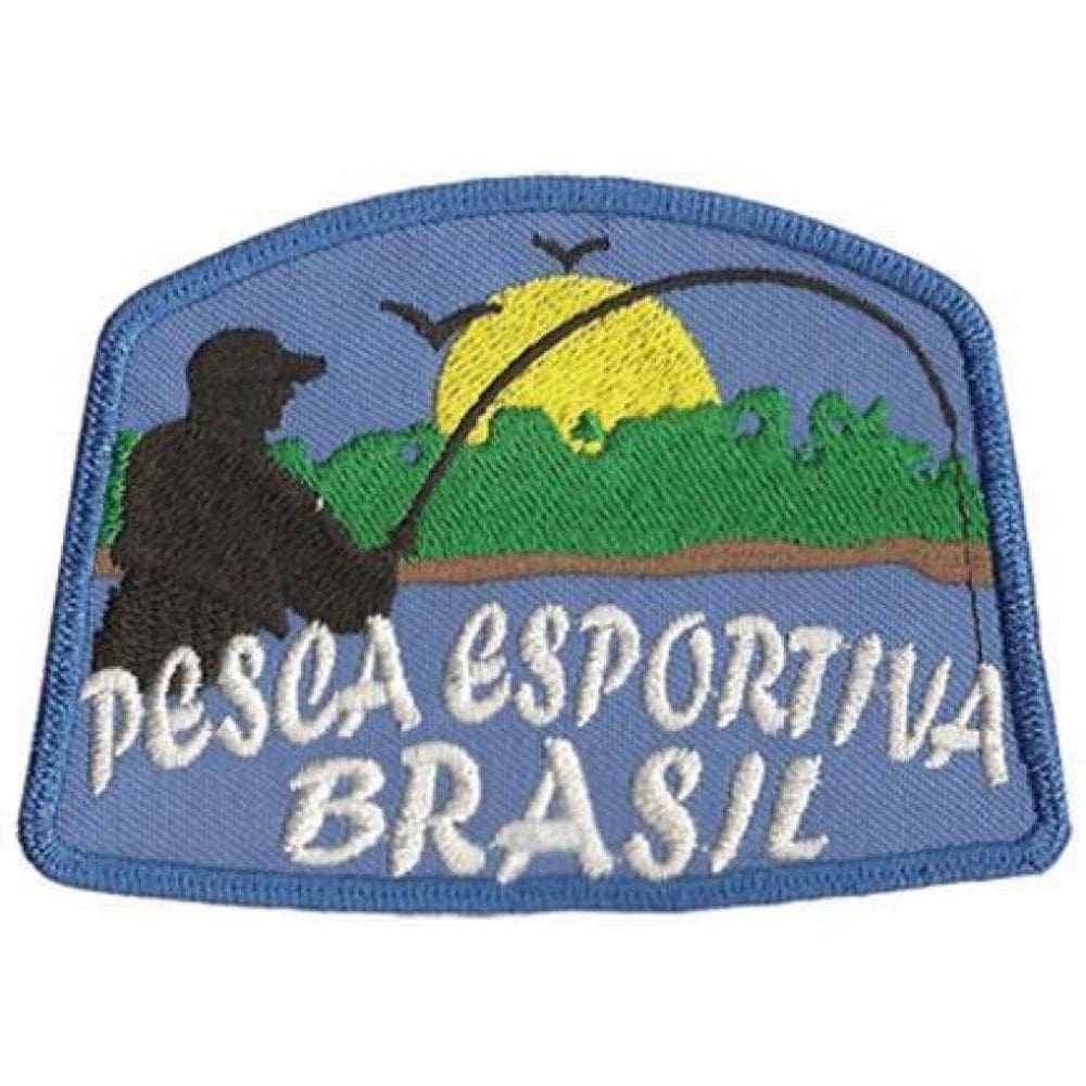 Patch Bordado Pesca Esportiva Brasil Azul C Fecho De Contato