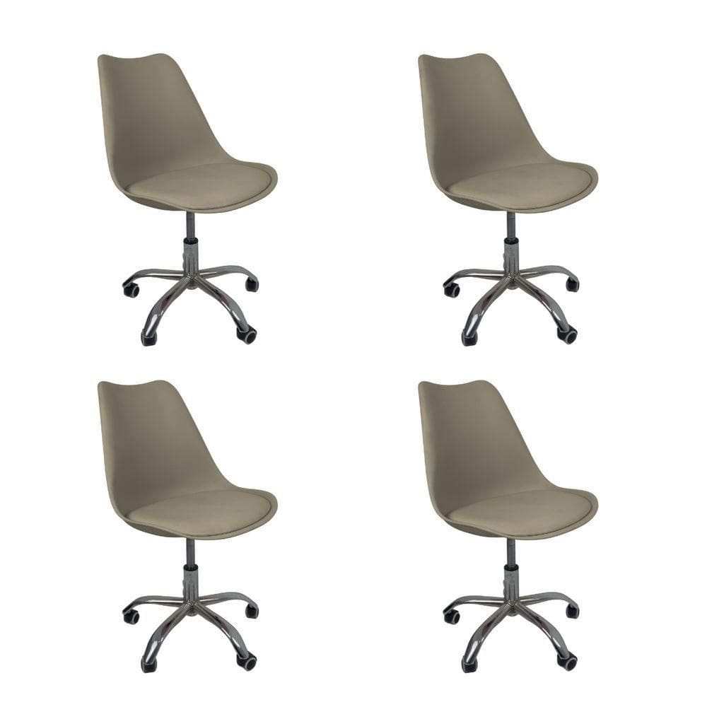 Kit 4 Cadeiras Office Base Cromada Com Rodizio Giratória Saarinen Bege