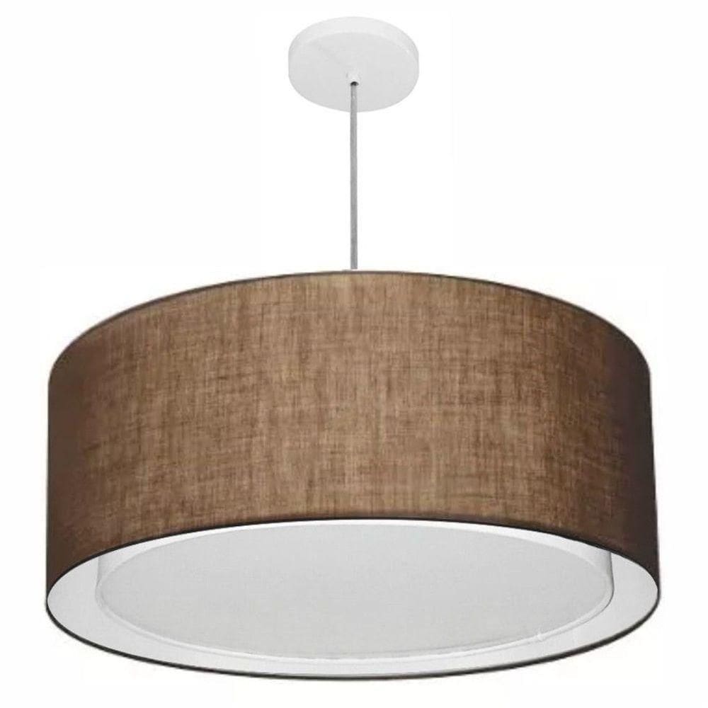 Lustre Pendente Cilíndrico Duplo Md-4291 Cúpula Em Tecido 60x30cm Café - Bivolt