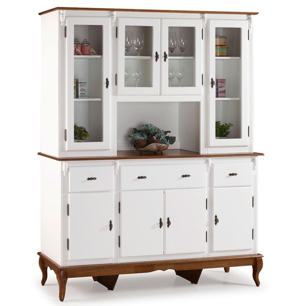 Cristaleira Arca e Oratório 8 Portas 3 Gavetas com Nicho Central e Pés Luiz XV 60634 Linz Móveis - Branco/Imbuia Glazer