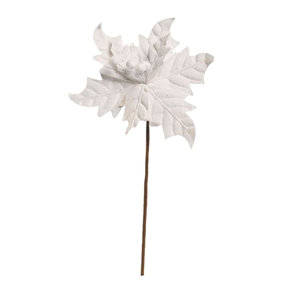 Flor Bico de Papagaio Pick Natal Textura Veludo Branco 22cm - Magizi