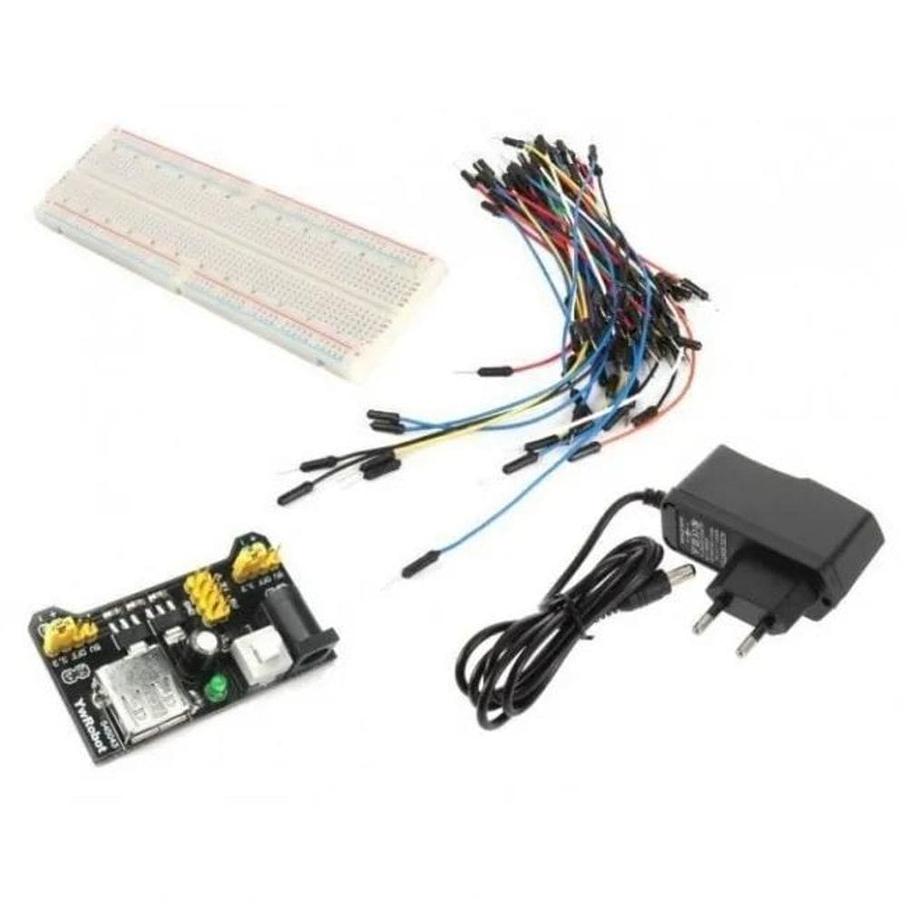 2X Kit Protoboard Com Fonte + Jumper 65 Peças + Fonte 12V 1A