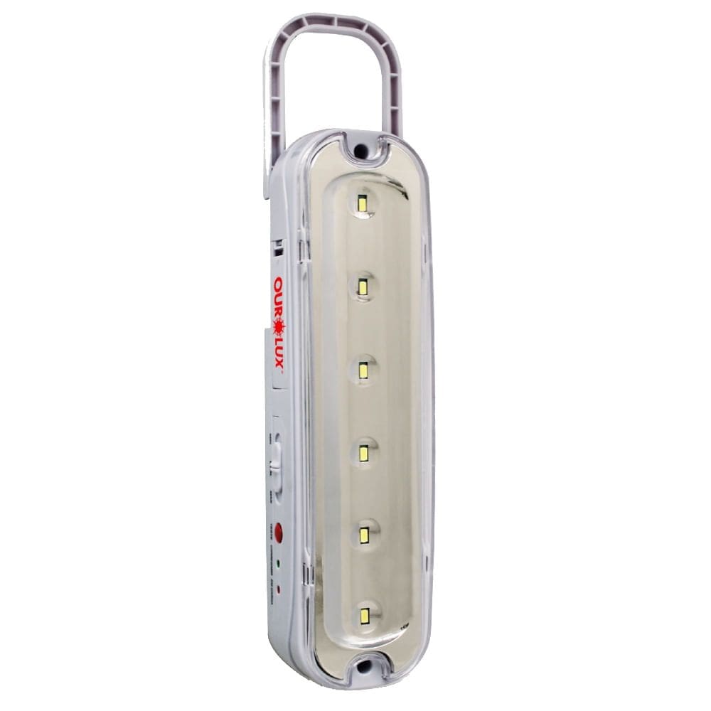 Luminária Luz de Emergência Multiuso Bivolt 6 Superled 1 Watts com Pilhas Recarregáveis - 01981A - OUROLUX