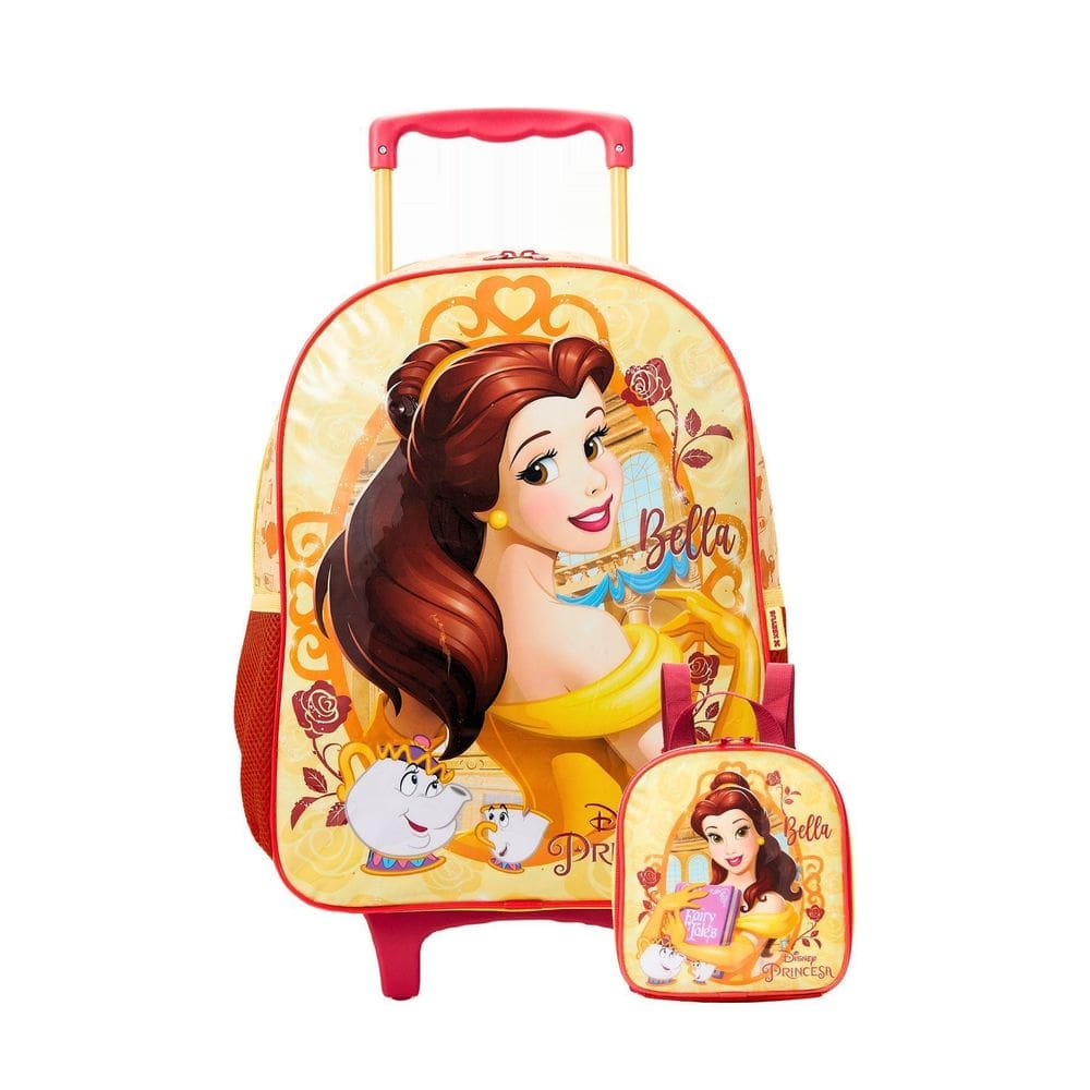 Kit Escolar Mochila De Rodinha + Lancheira Bela E A Fera