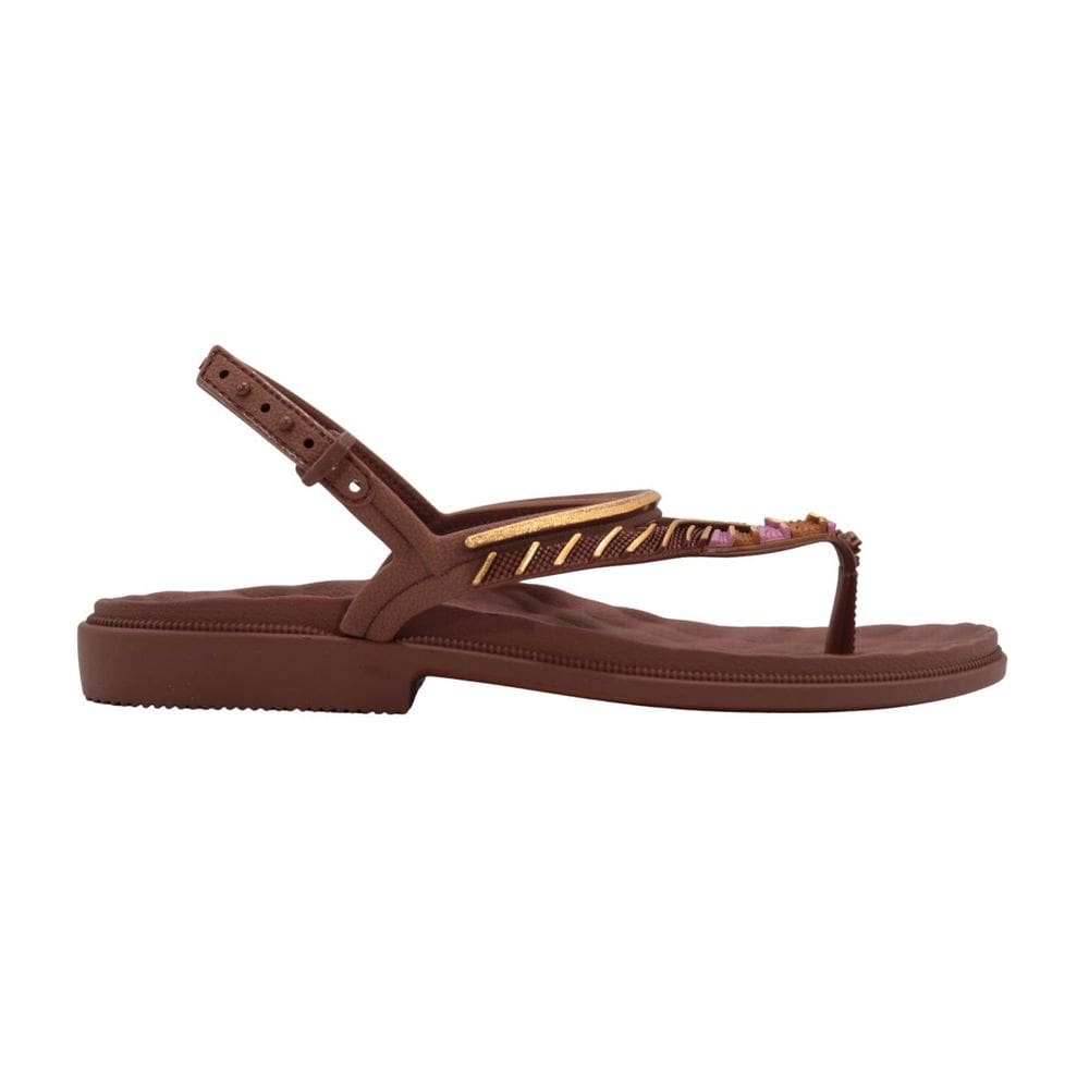 Sandália Rasteira Feminina Grendha 19251 Envolver Marrom Cacau Médio