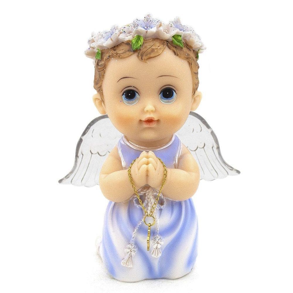 Imagem Anjo Da Guarda Azul Rezando Led Importado Resina 13
