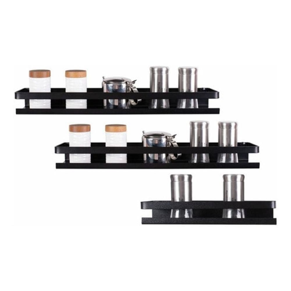 Kit 3 Prateleiras Cozinhas Utensílios Temperos Preto Fosco