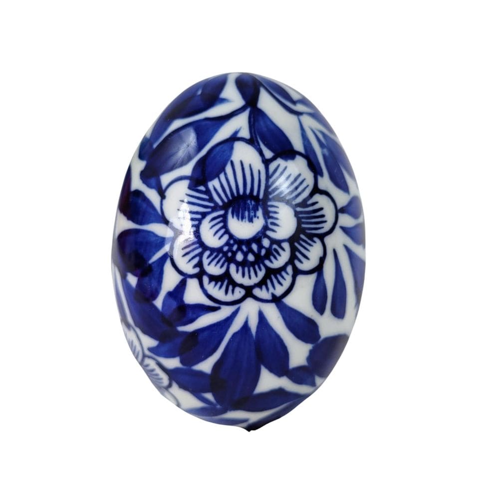 Ovo De Páscoa Decorativo 8X5Cm Porcelana Azul E Branca A
