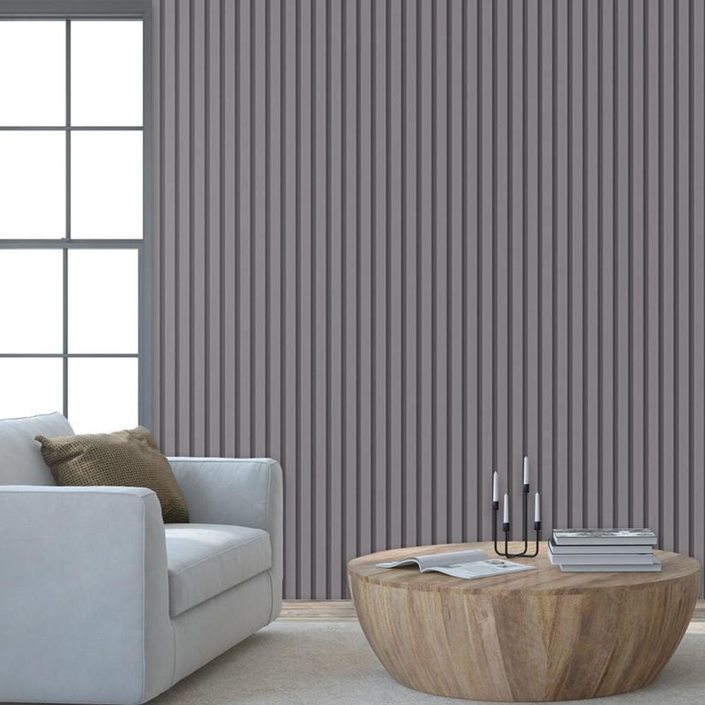 Papel De Parede Efeito Ripas Cinza Adesivo Laqueado Lavavel