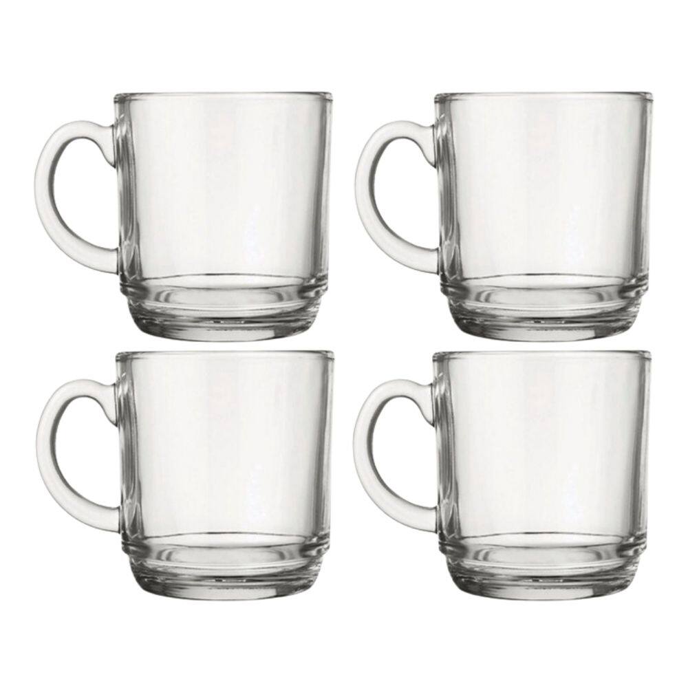 Jogo 4 Canecas Transparente Vidro 250ML Café Chá Cappuccino