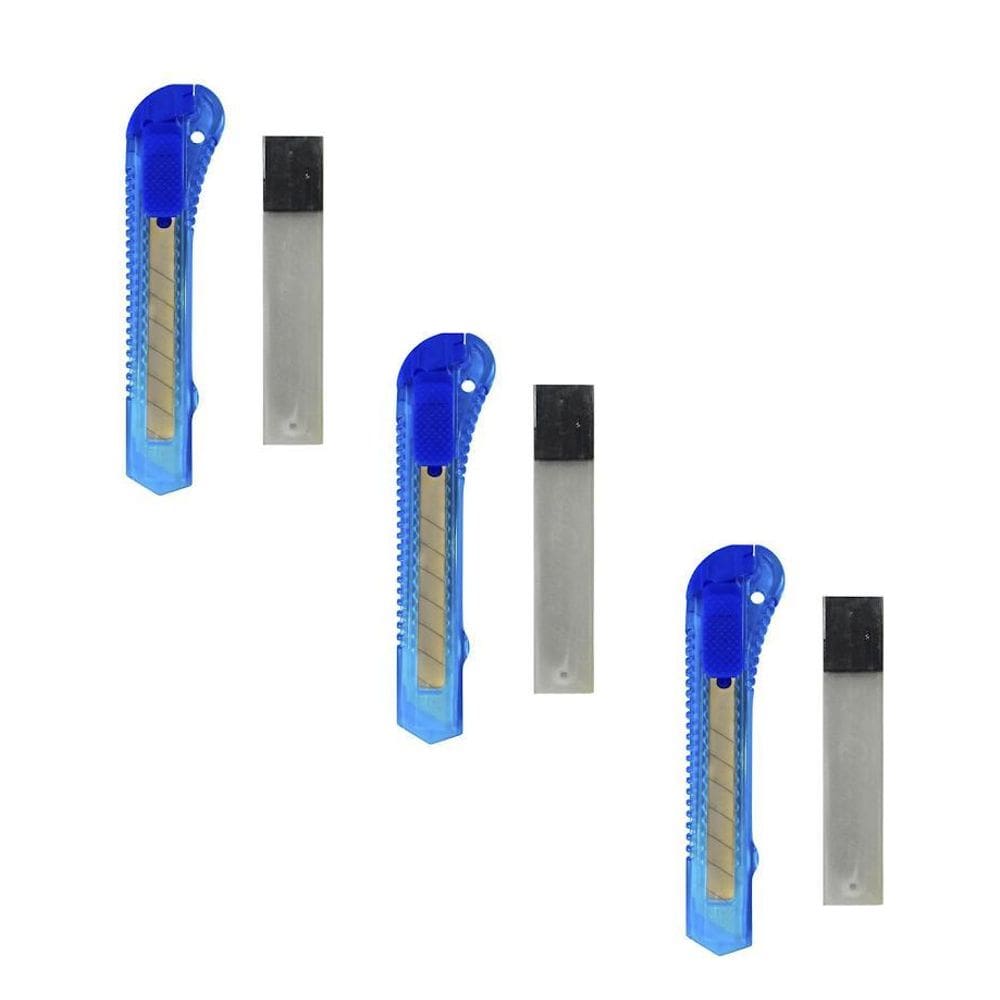 Kit 3 Estiletes Plastico Trava Resistente E 15 Lâminas Refil