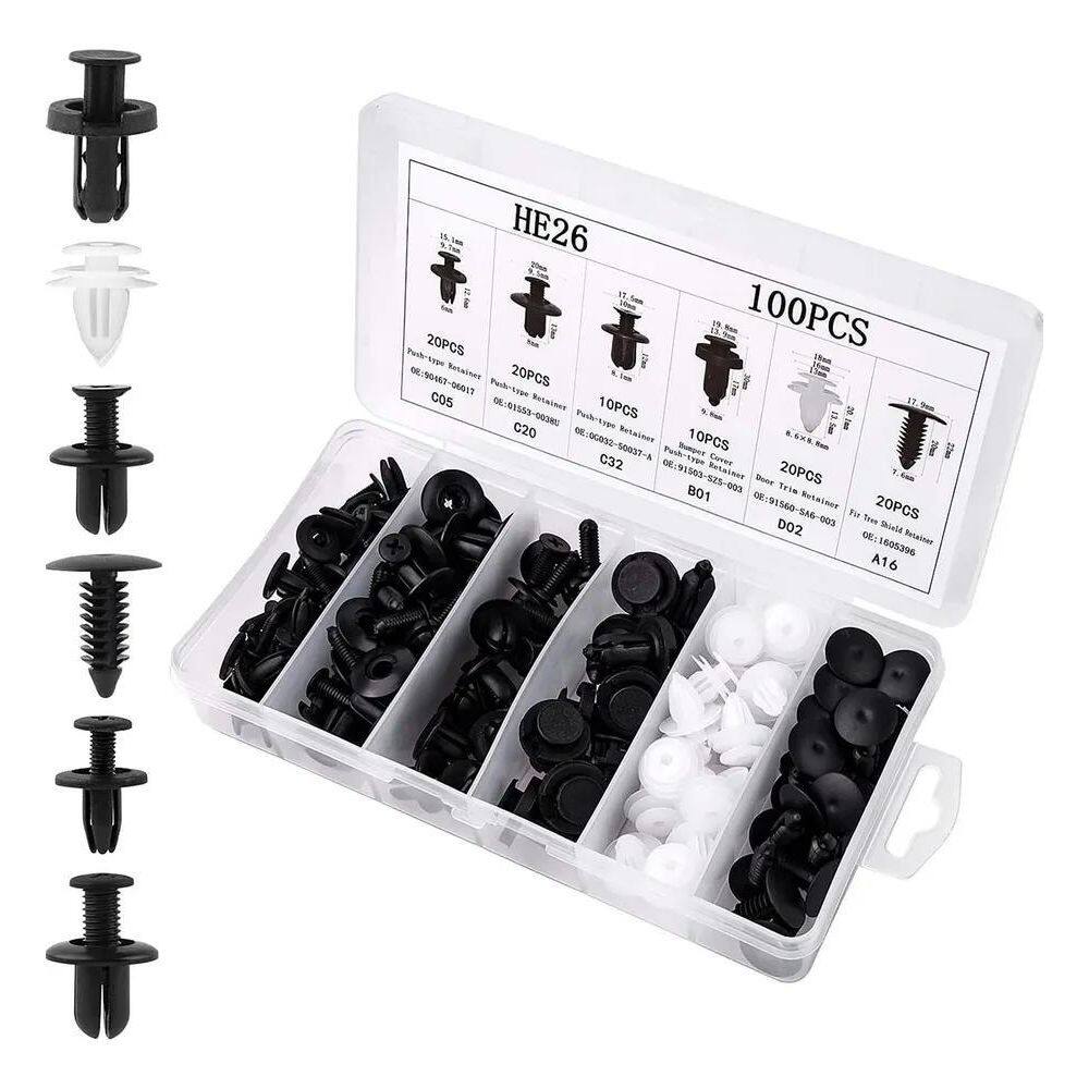 2X Kit Presilhas Grampo Automotiva Universal 100 Peças Compl