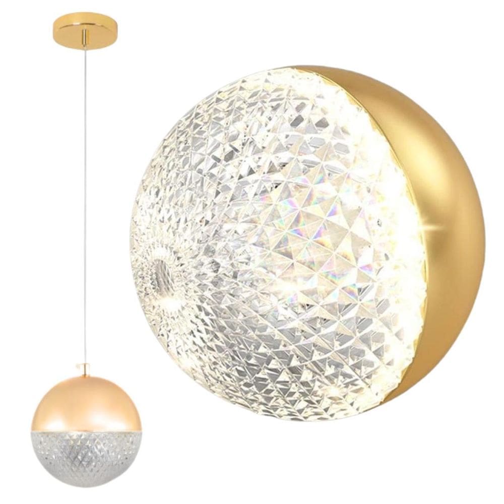 Luminária Lustre Globo 12Cm Dourada Led 24W Pendente