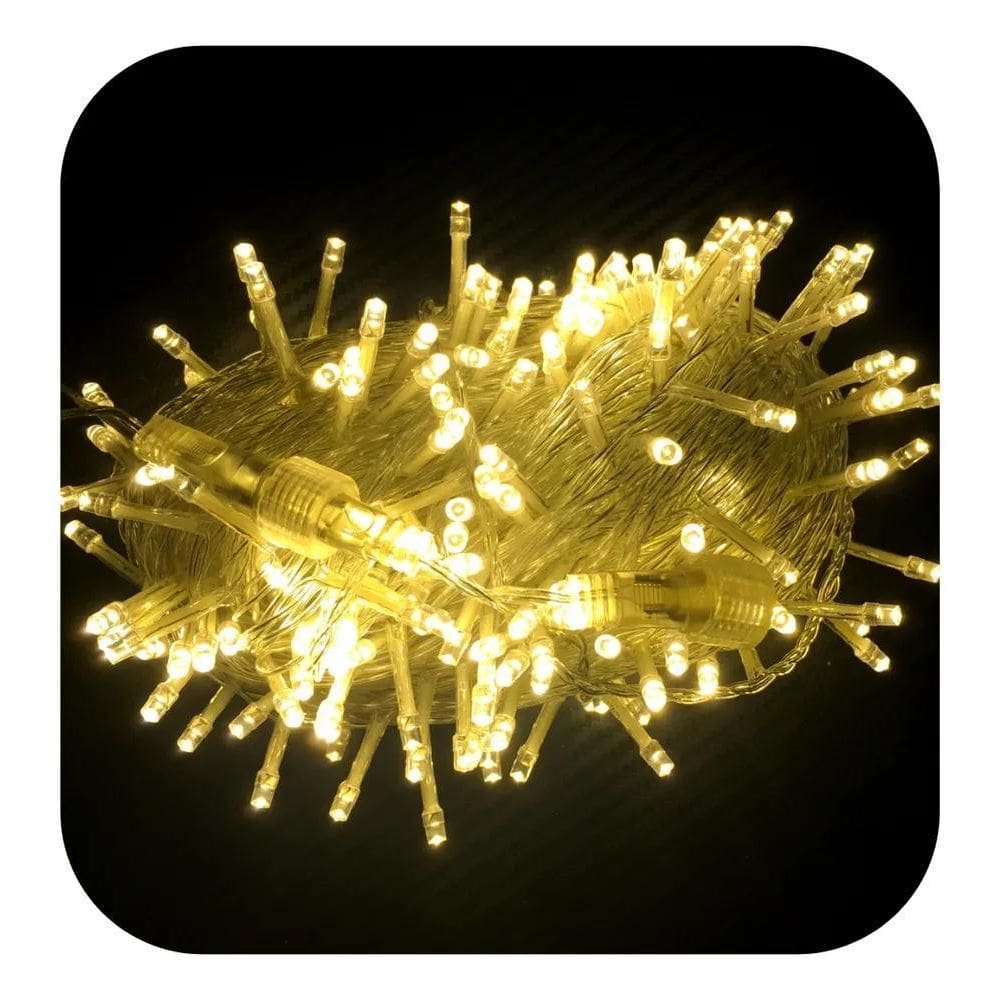 2X Cordão 300 Leds Fixo Branco Quente 30 Metros Macho / Fême