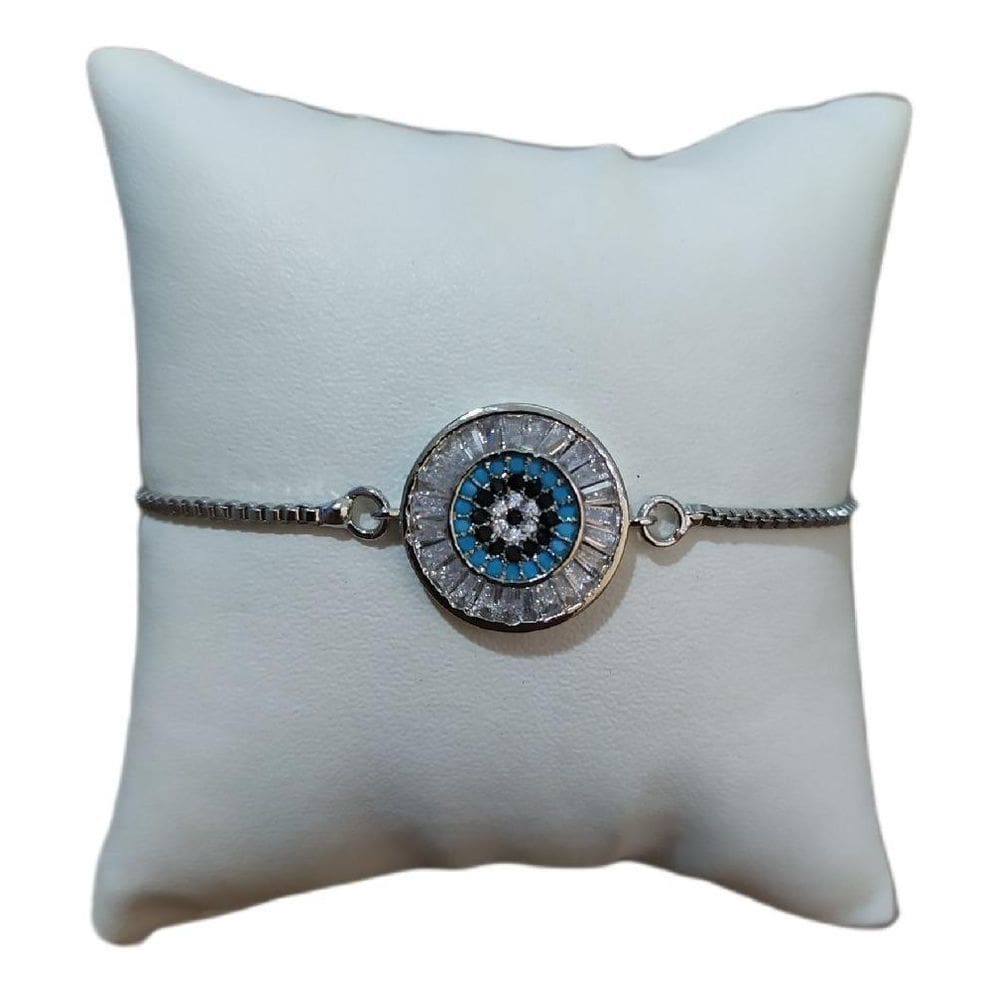 Pulseira Bracelete Prata Com Zircônia Olho Grego Presente