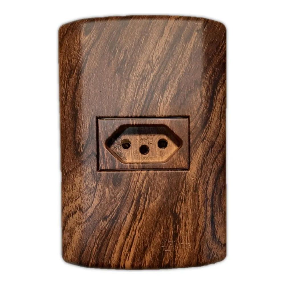 2X Tomada 10A Rústico Estilo Madeira Imbuia Fosco Pluzie 4X2