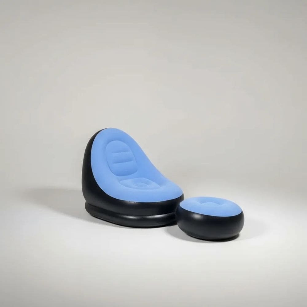 Poltrona Inflavel Com Puff Conforto Inclui Bomba Azul Kehome