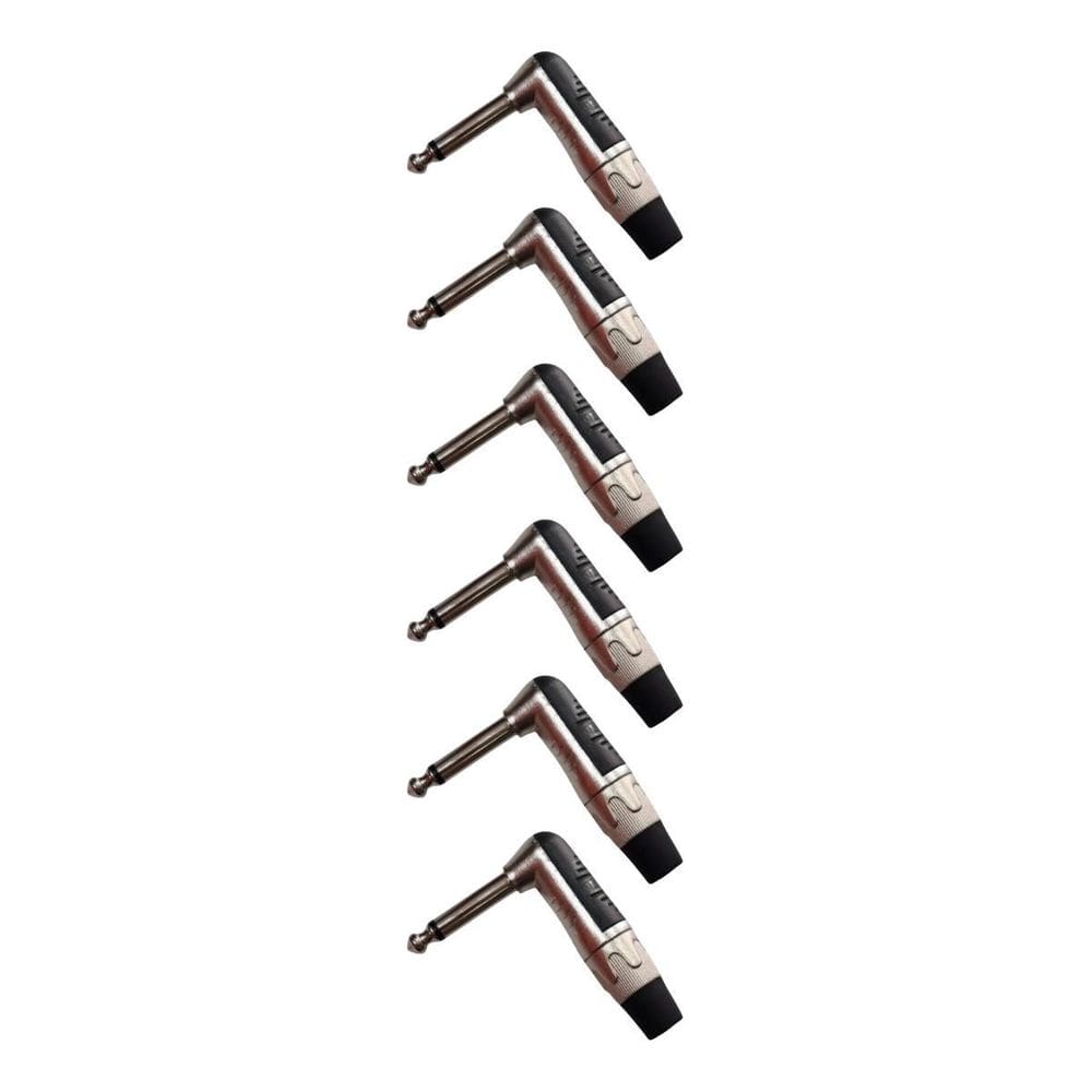 Kit 6 Plug P10 Macho Mono Niquelado L 90º Profissional Mxt