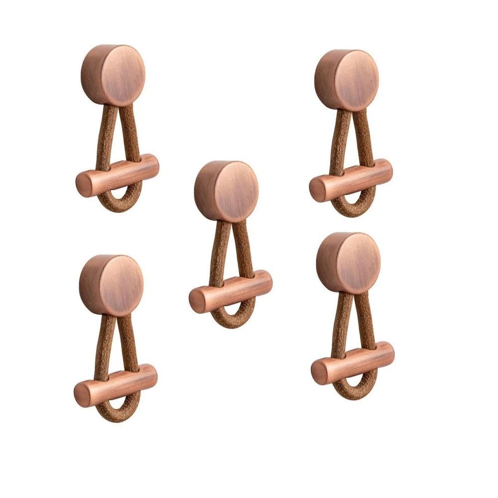 Kit 5 Puxador Oriente Couro Zen Ponto Vecchio Cobre Marrom