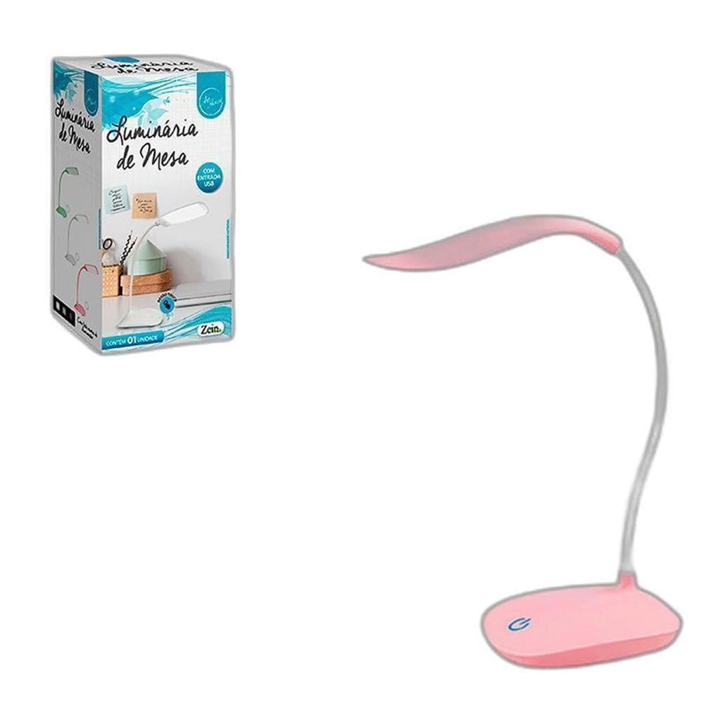 Luminária De Mesa Portatil Recarregavel Rosa 38Cm