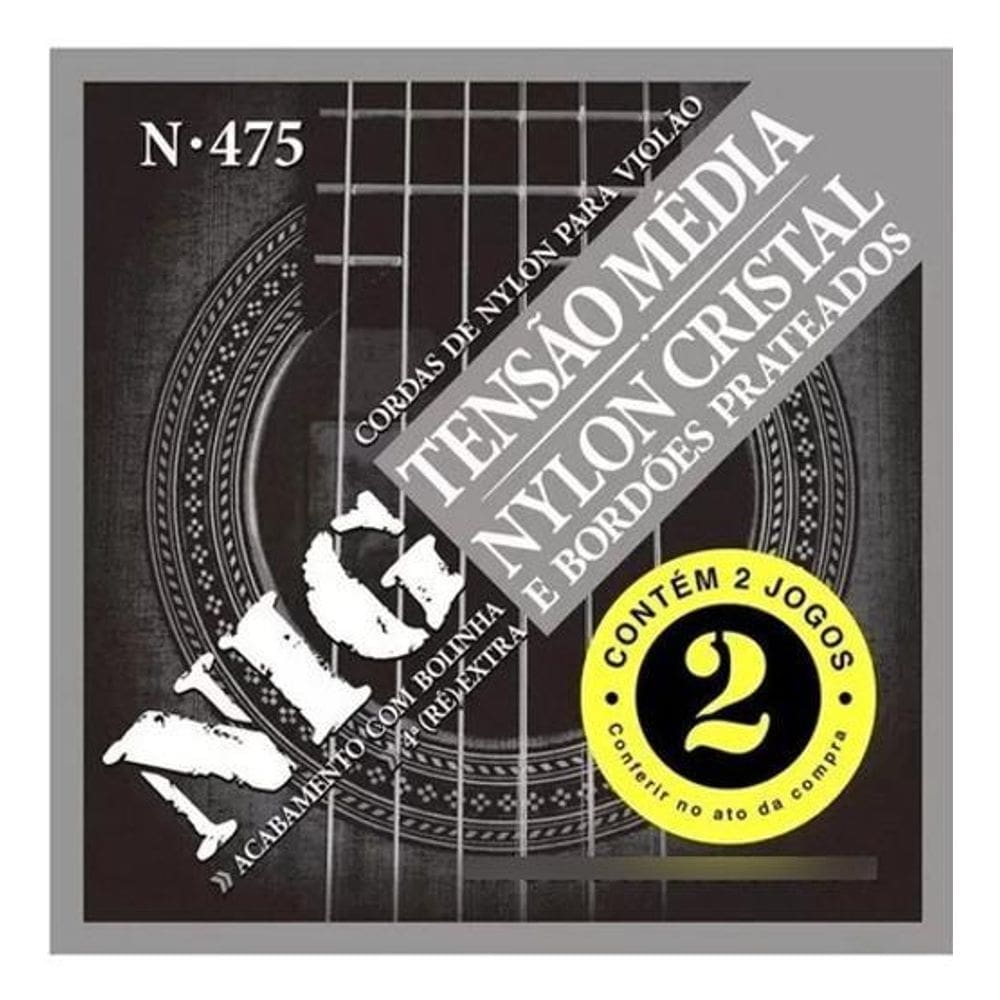 Kit Com 2 Jogos Corda Violão Nylon Tensão Média Cristal Nig
