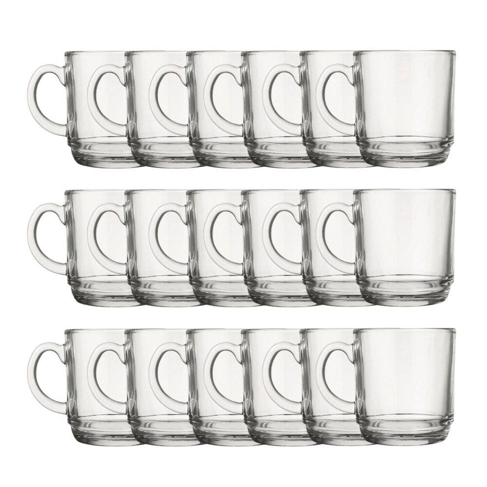 Jogo 18 Canecas Transparente Vidro 250ML Café Chá Cappuccino