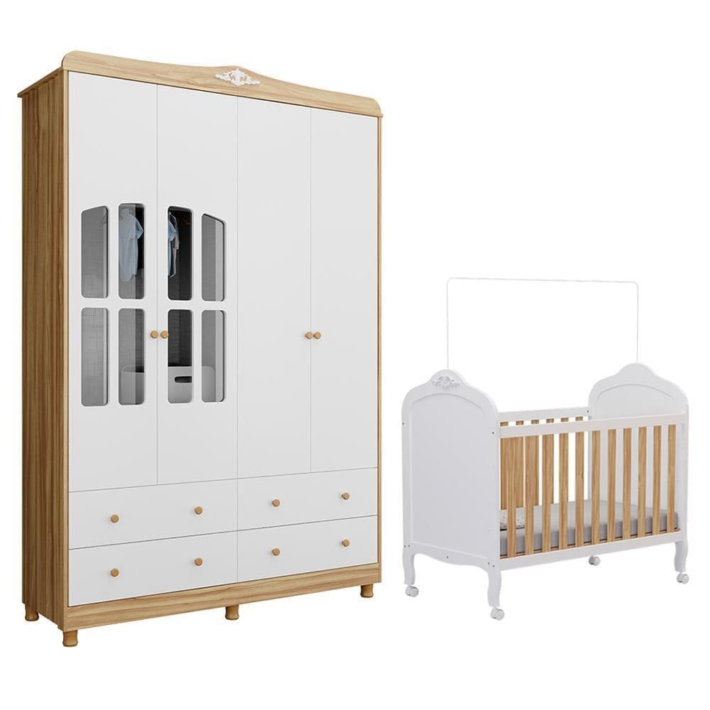 Jogo de Quarto Infantil Elô com Janela Guarda Roupa e Berço - Móveis Peroba