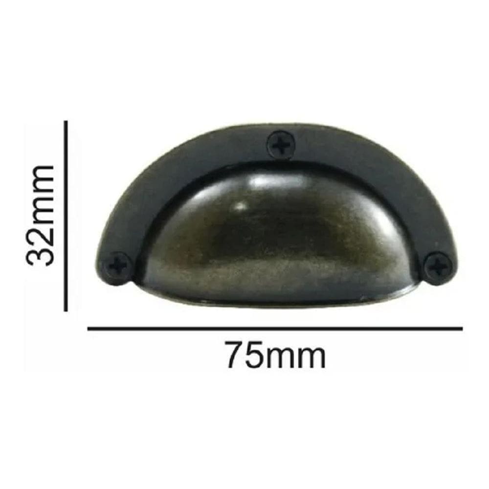 02 Puxador Móveis Concha Retrô Peq Colonial Bronze Velho