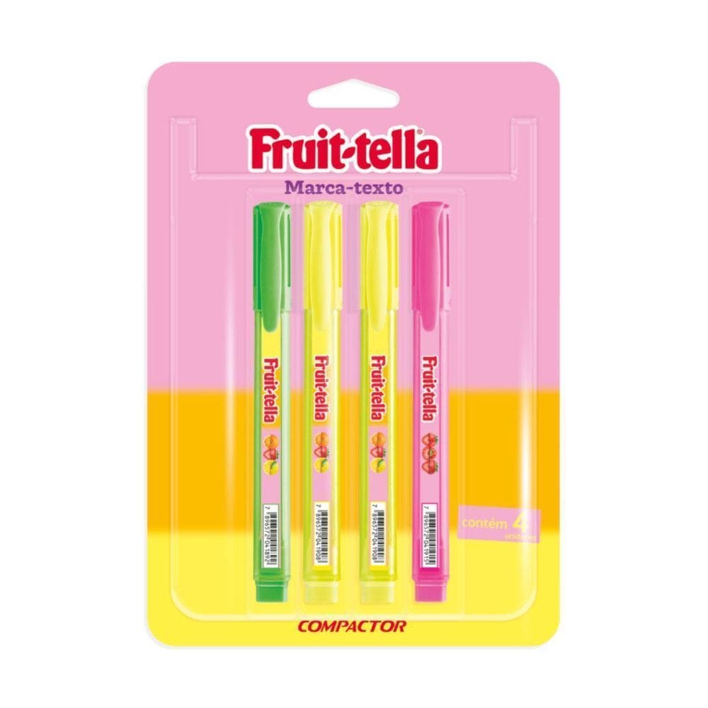 Marca Texto Com 4 Cores Fruit-Tella Com Cheirinho Compactor