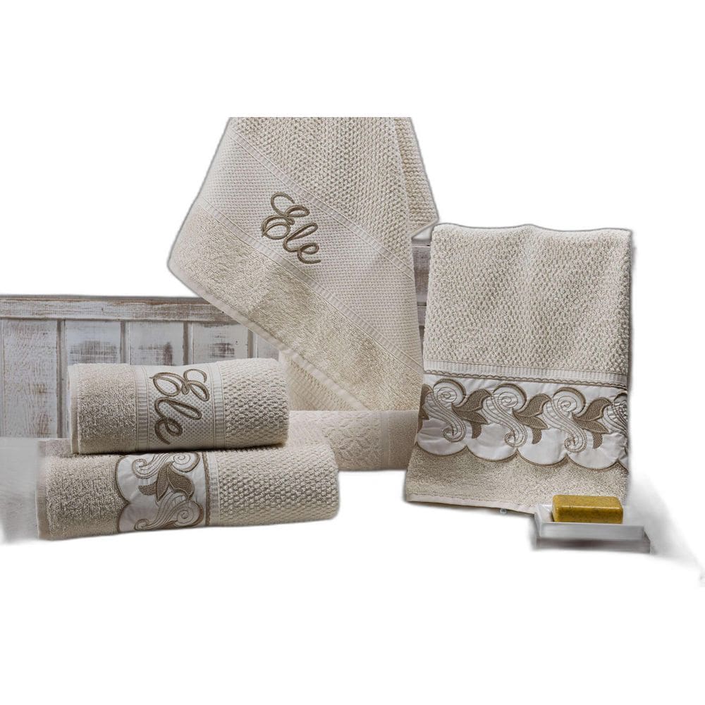 Jogo De Banho Noblesse Luxo Bordado 5 Peças Palha E Caqui