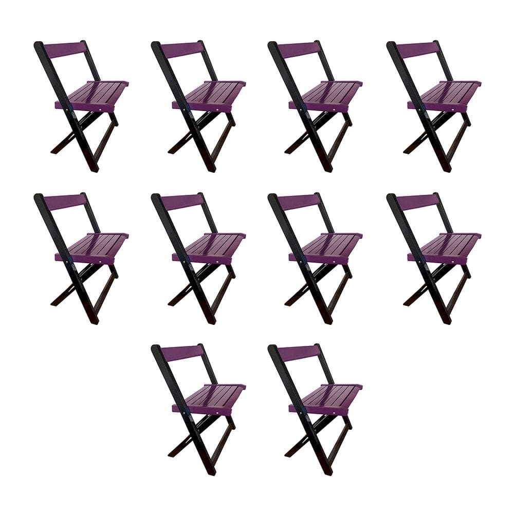 Kit 10 Cadeiras de Madeira Dobrável Roxo