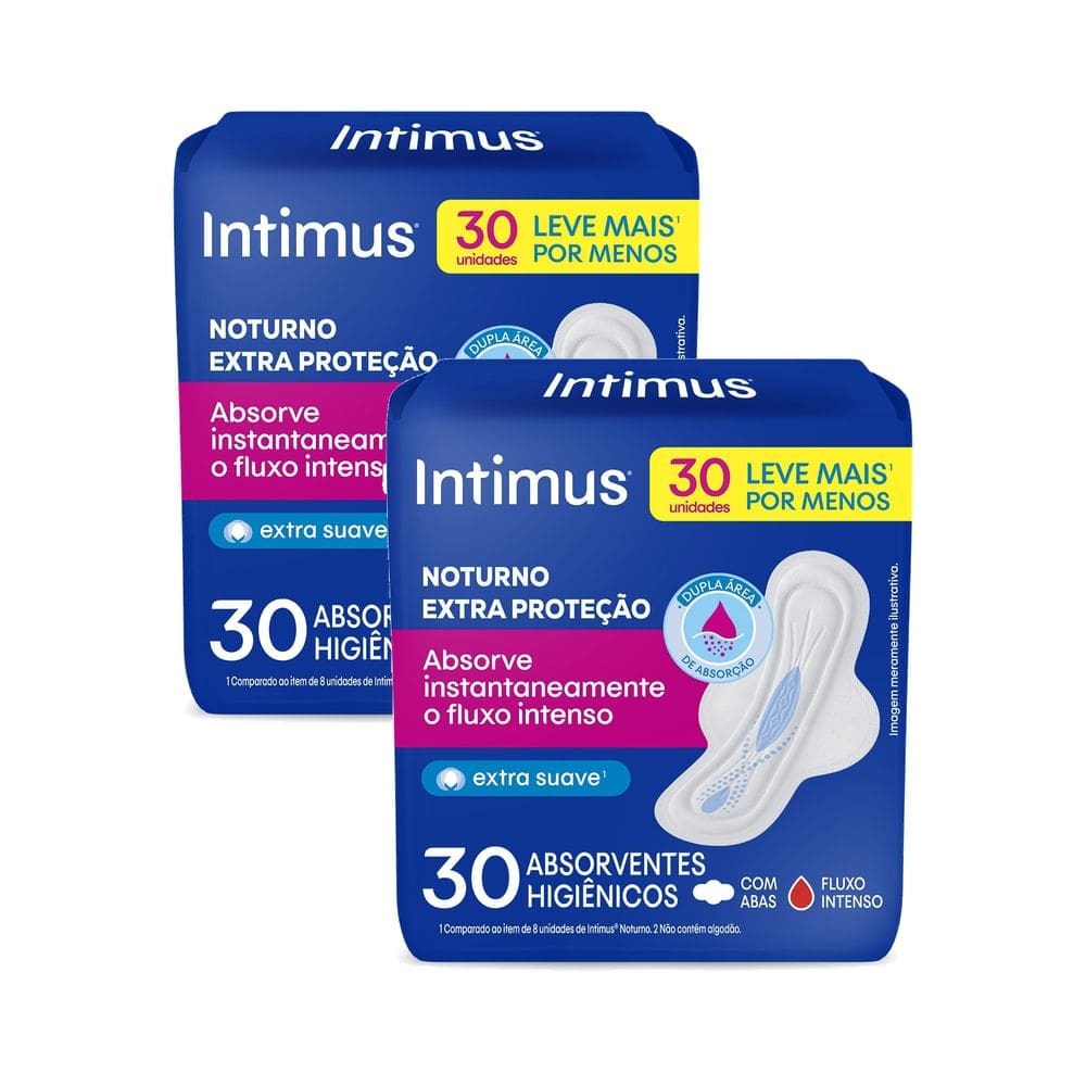 Kit 2 Absorvente Externo Intimus Noturno Cobertura Suave com Abas 30 Unidades