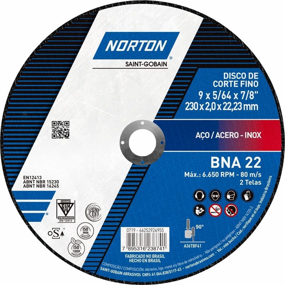 Disco de Corte BNA 22 230x2,0x22,23mm - 66252926955 - NORTON