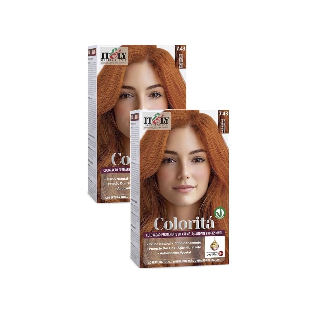 Kit 2 Coloração Itely Coloritá 7.43 Louro Médio Cobre Dourado