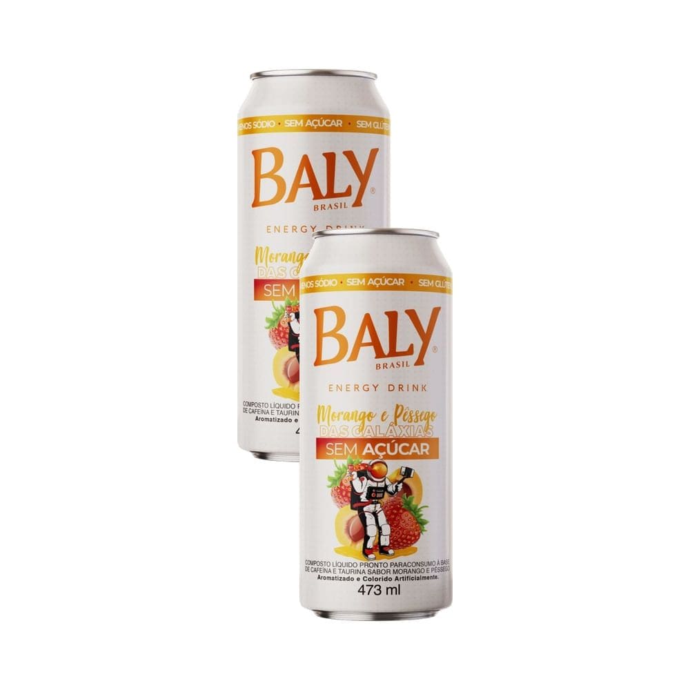 Kit 2 Energético Baly Morango e Pêssego das Galáxias Zero Açúcar 473ml