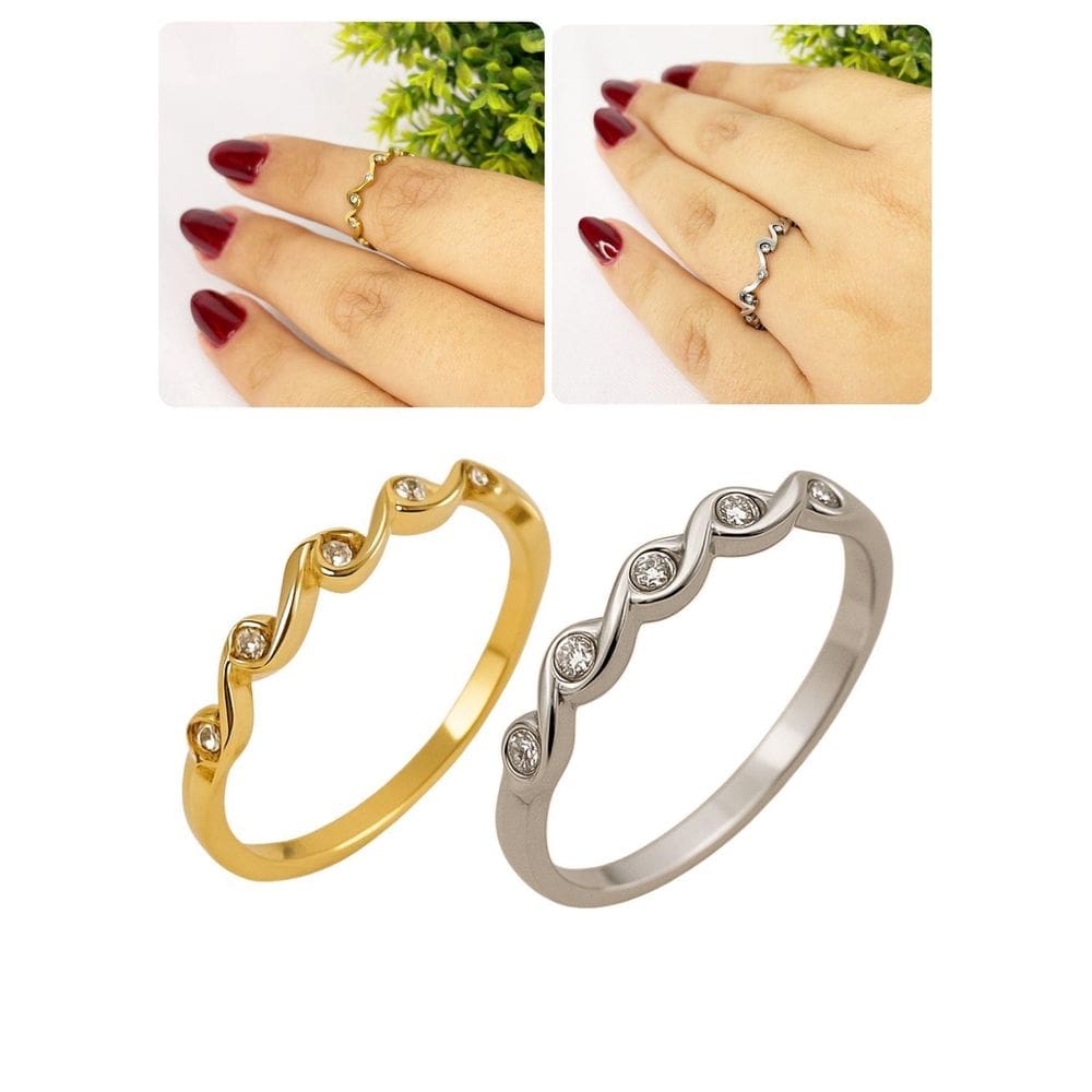 Anel Feminino Ondinhas Fino Cravejado Zircônia Delicado