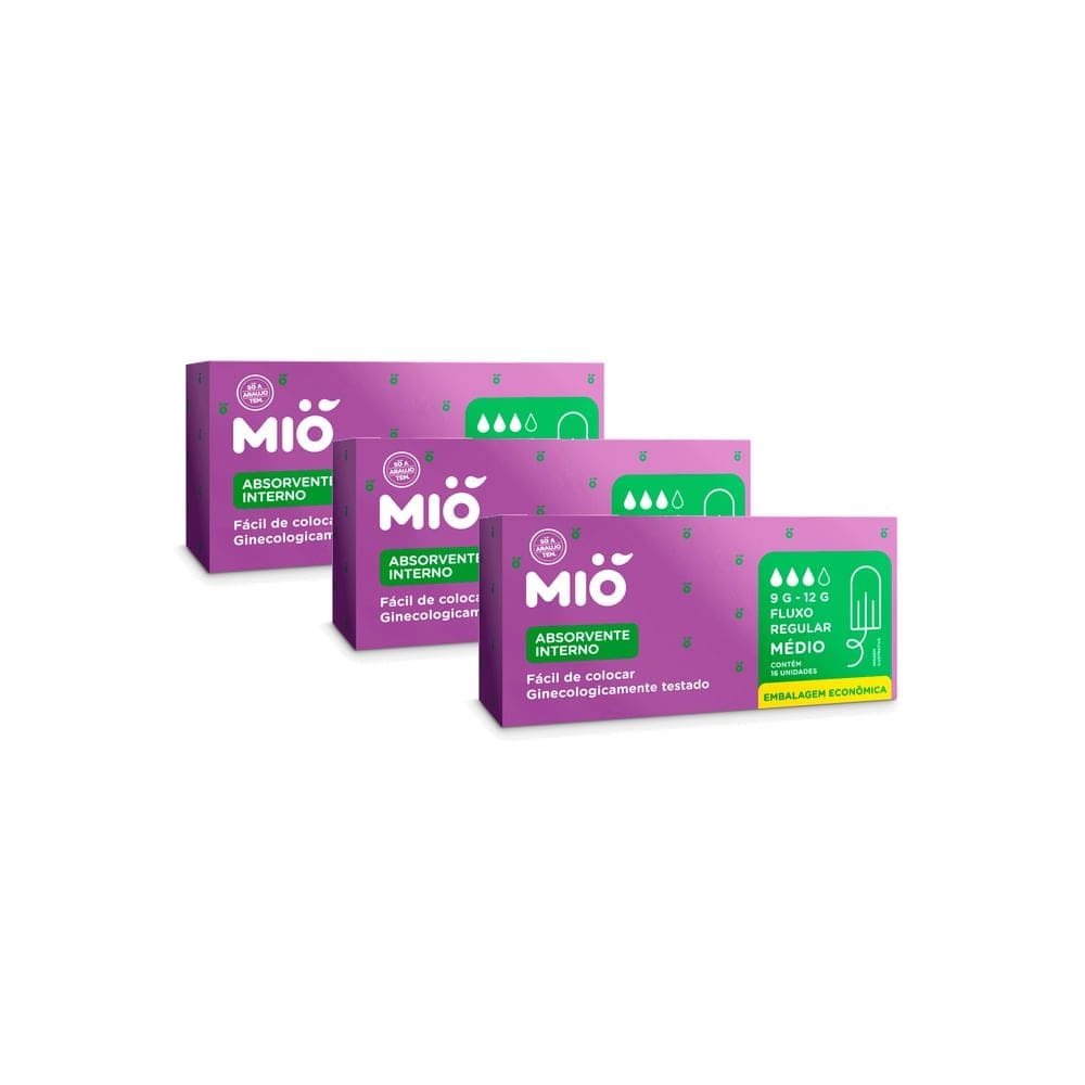 Kit 3 Absorvente Interno Mió Médio Fluxo Regular 16 Unidades