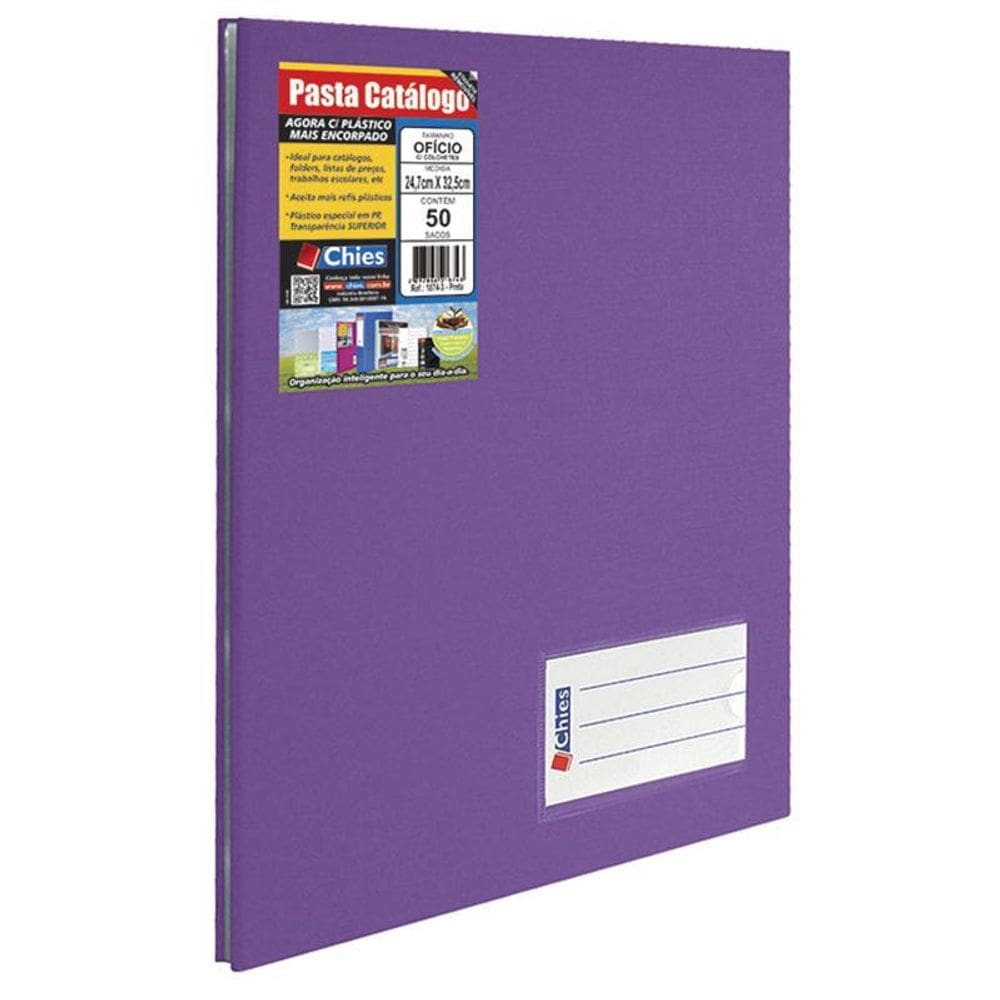 Pasta catálogo ofício 4003 violeta com 50 plásticos Chies