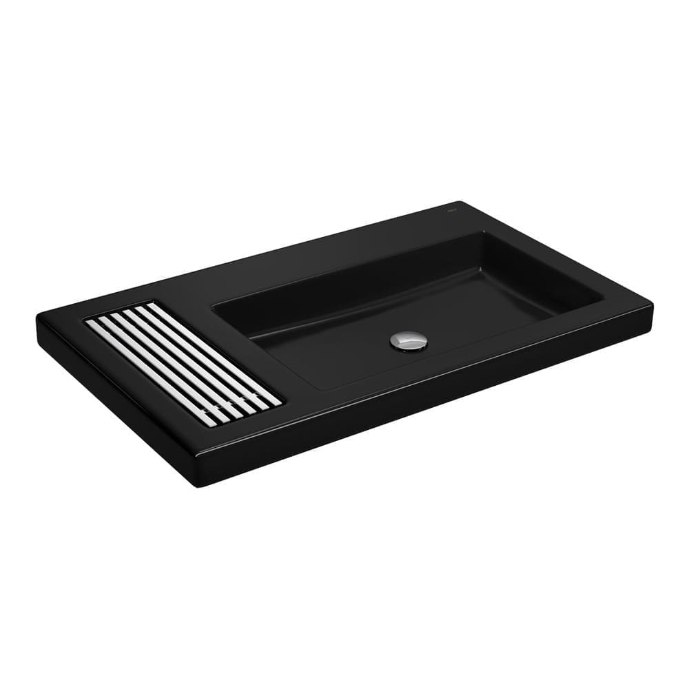 Cuba de Sobrepor Lavatório Retangular com Mesa e Saboneteira Grelha 80X47,5cm Ébano Cromado - L.1044C.95