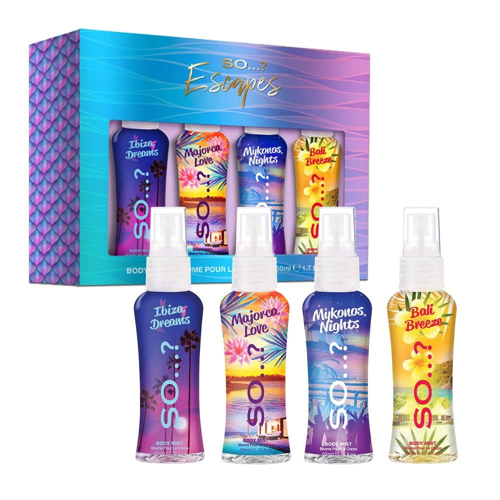 Conjunto de presentes de perfume Então...? Escapes Body Mist para mulheres, 4 unidades