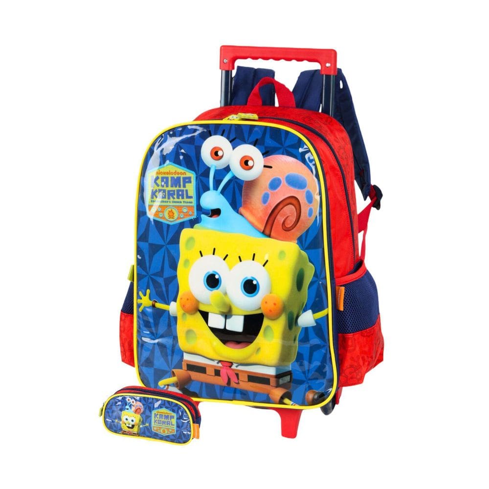 Kit Escolar Bob Esponja Mochila Roda + Estojo D - Vermelho