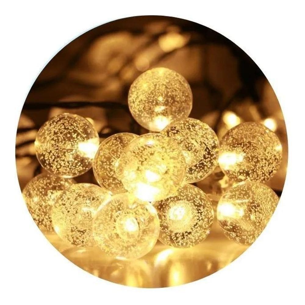 2X Cordão Varal 20 Leds Bolinha Cristal 3M Luz Amarela Pilha