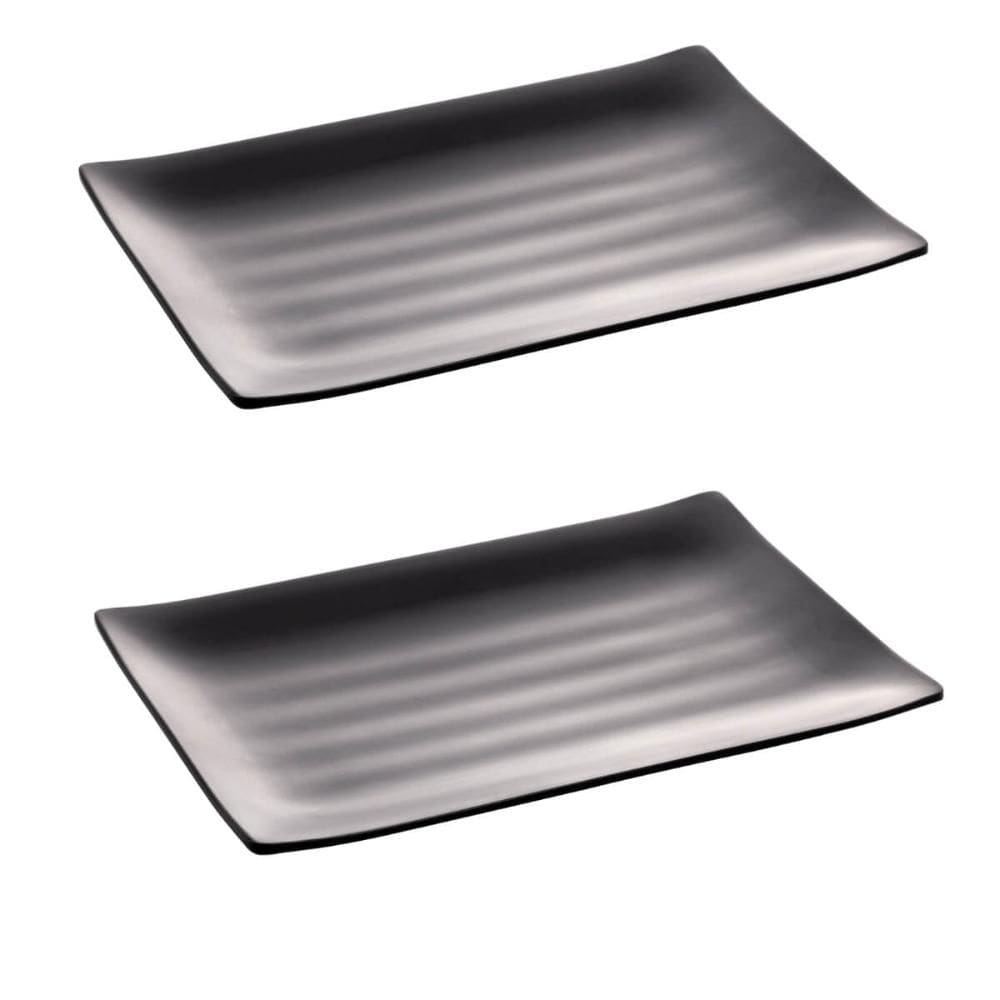 Conjunto 2 Travessas Retangulares 24,5x16,5cm de Melamina Preto Lyor Comida Japonesa