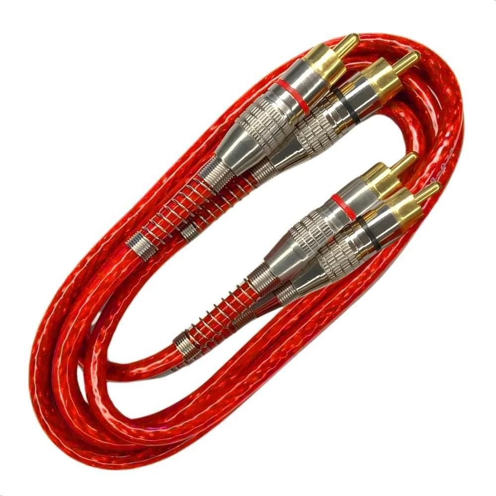 2X Cabo Rca Blindado 1 Metro 5Mm Conector Metal Som Automoti